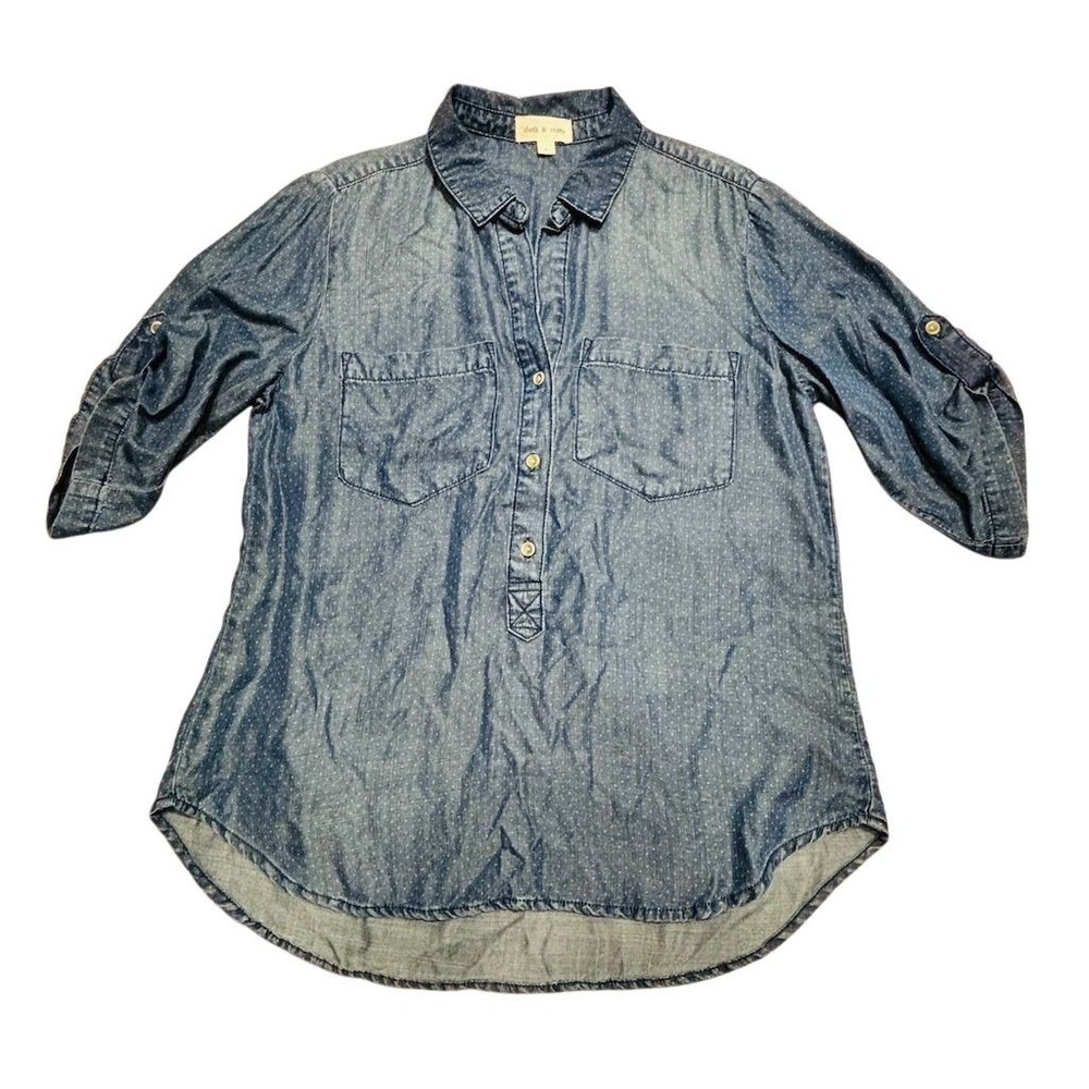 Cloth & Stone Women's L Blue Polka Dot Chambray Button-Up Shirt